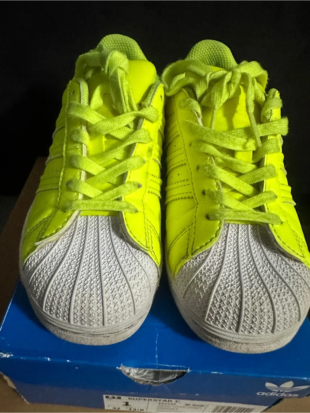 adidas Kids Superstar C Neon Lime Green Lace-Up Sneakers